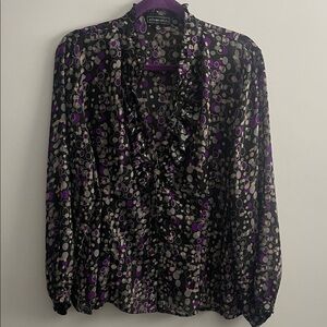 Elementz Black, Purple & Gray Polka Dot Blouse Women's Top Size XL
